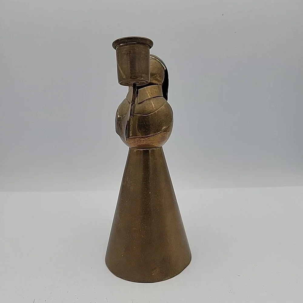 Vintage Hand Made Mexican Brass Copper Folk Art Angel Candle Holder